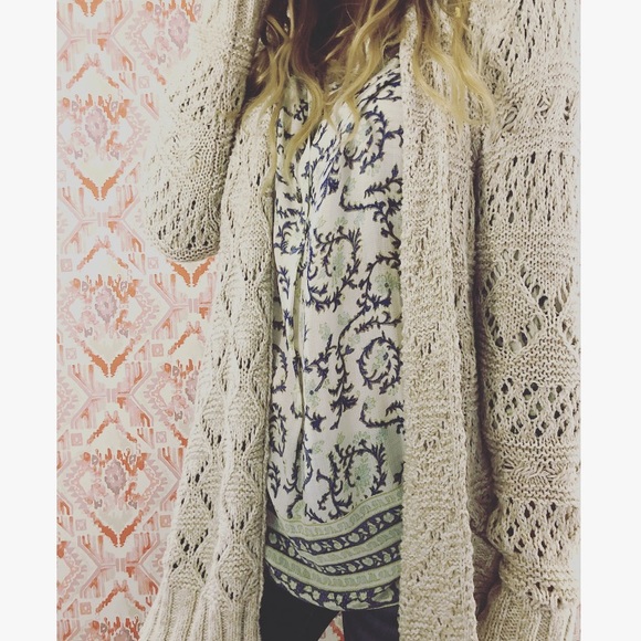 Knitted Cream Cardigan Sweater Lg 